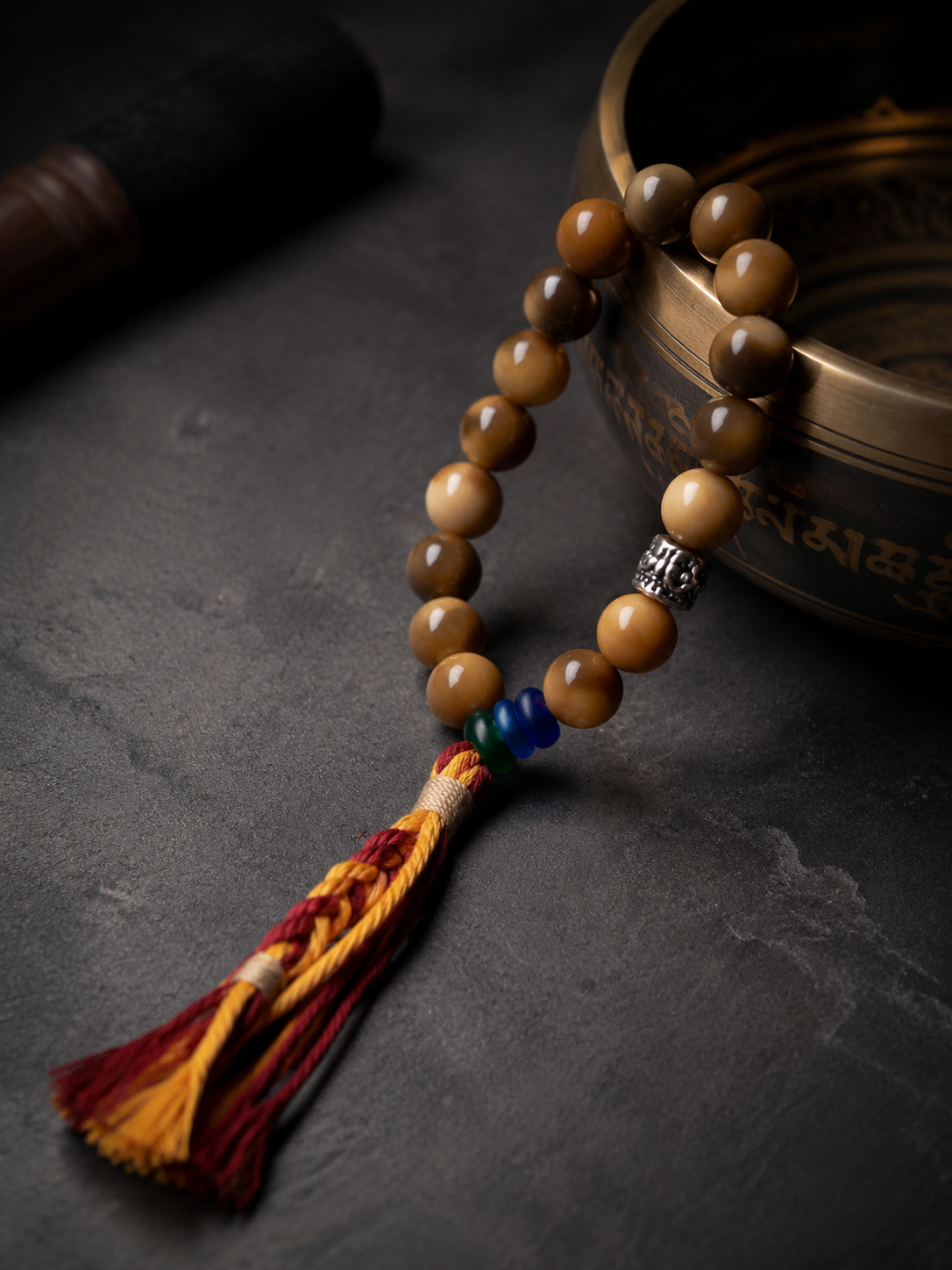 Natural Bodhi Root Tibetan Meditation Mala Bracelet 15mm
