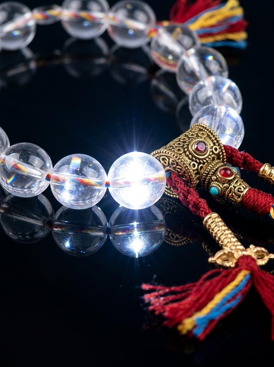 Tibetan 10mm White Crystal 18-Bead Mala Bracelet