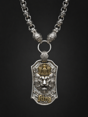 Handmade Tibetan Silver Crowned Lion King Necklace