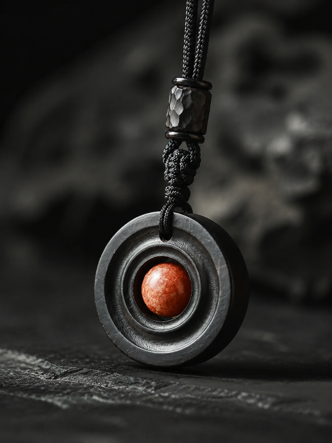 Tibetan Zen Ebony Wood Vortex Pendant Necklace