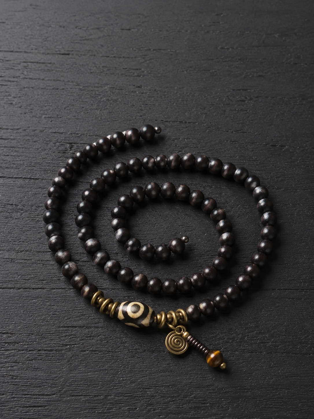 Handmade Tibetan Ebony Wood Dzi Bead Wrap Bracelet