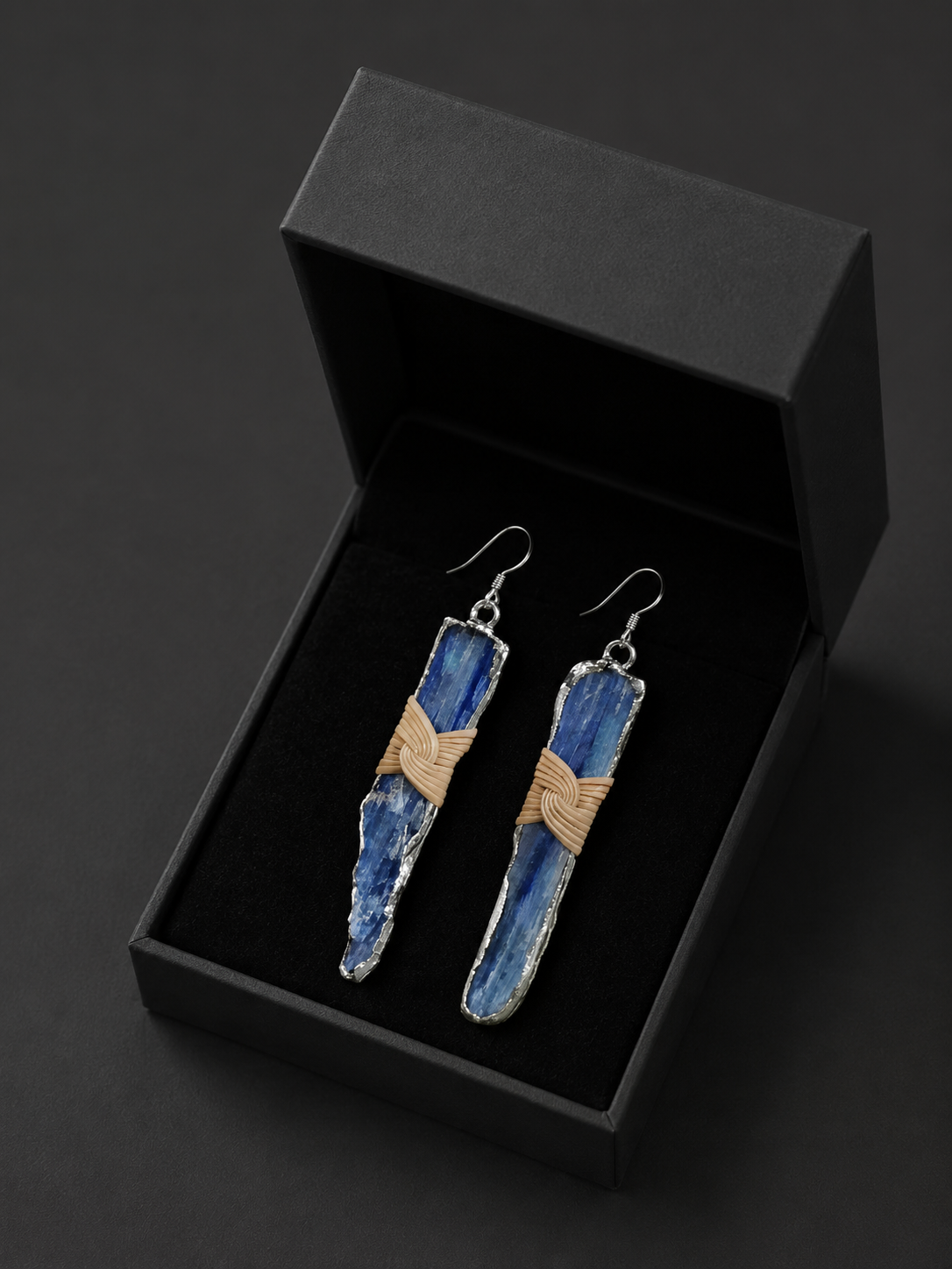 Tibetan Raw Blue Crystal Bamboo Woven Drop Earrings