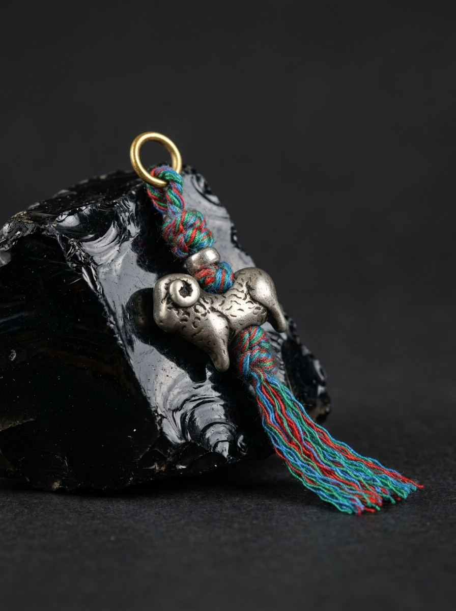 Tibetan White Copper Zodiac Sheep Mala Pendant
