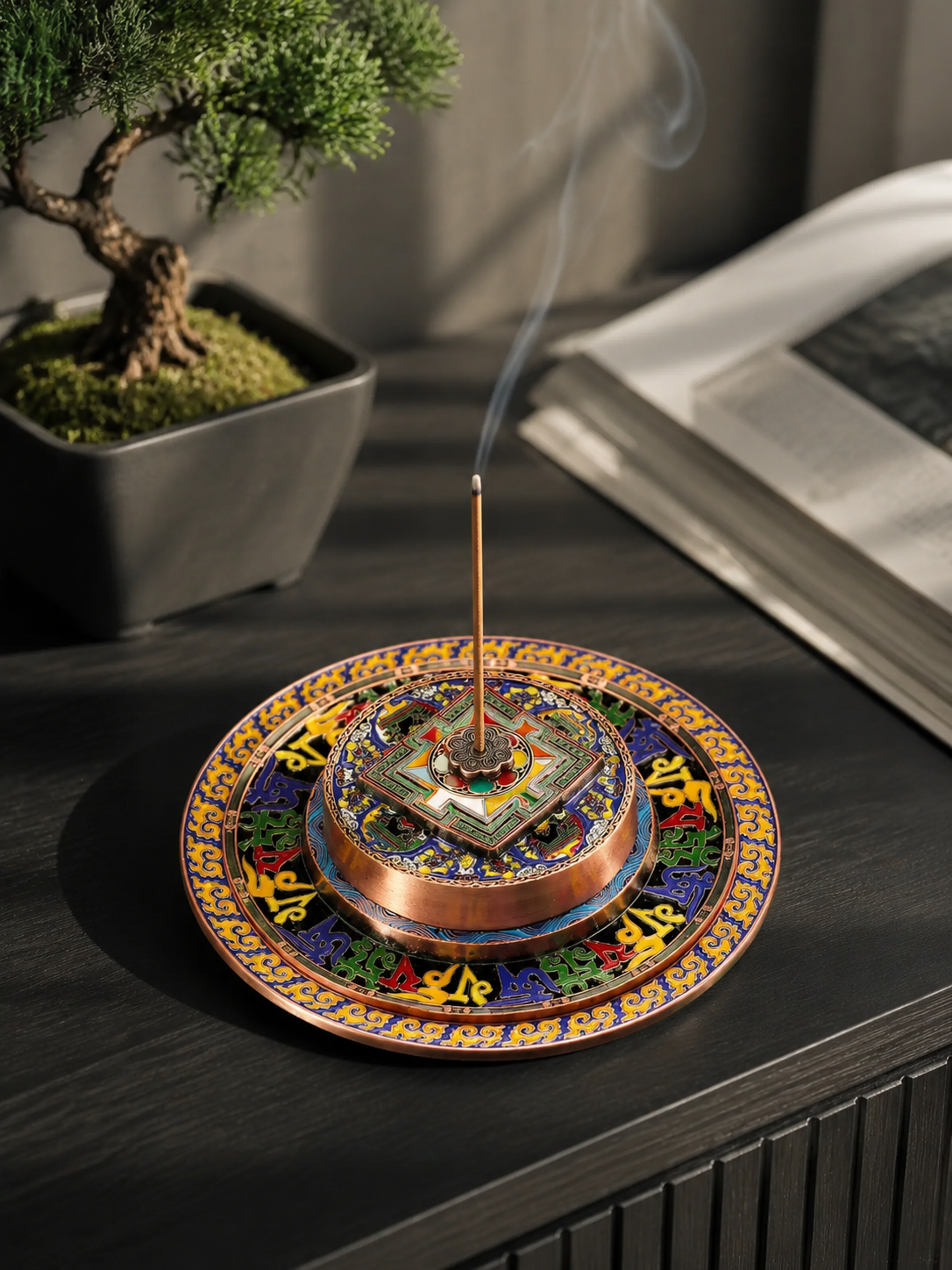 Tibetan Mandala Enamel Incense Holder Tray