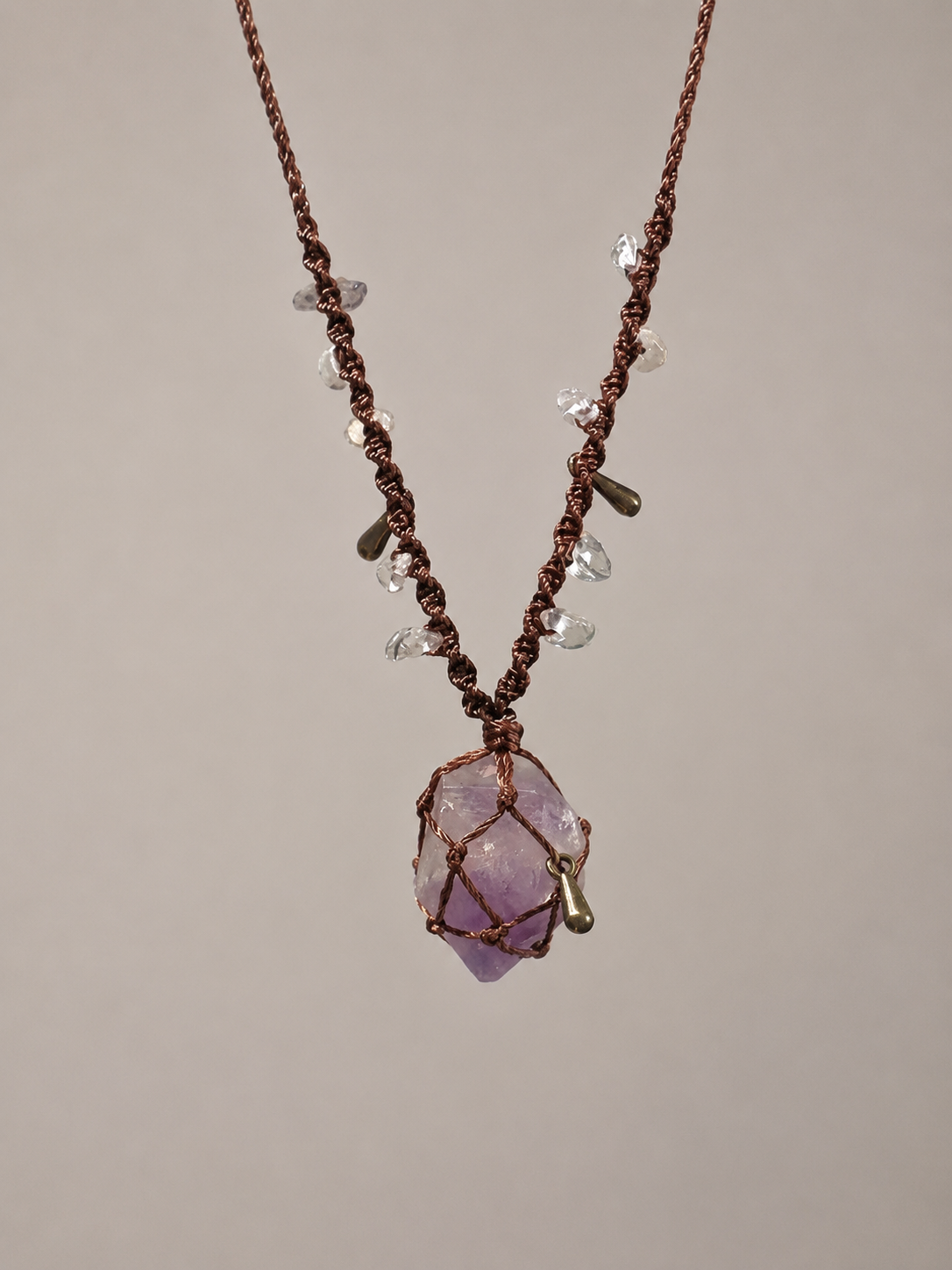 Handmade Tibetan Raw Crystal Macrame Pendant Necklace