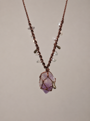 Handmade Tibetan Raw Crystal Macrame Pendant Necklace