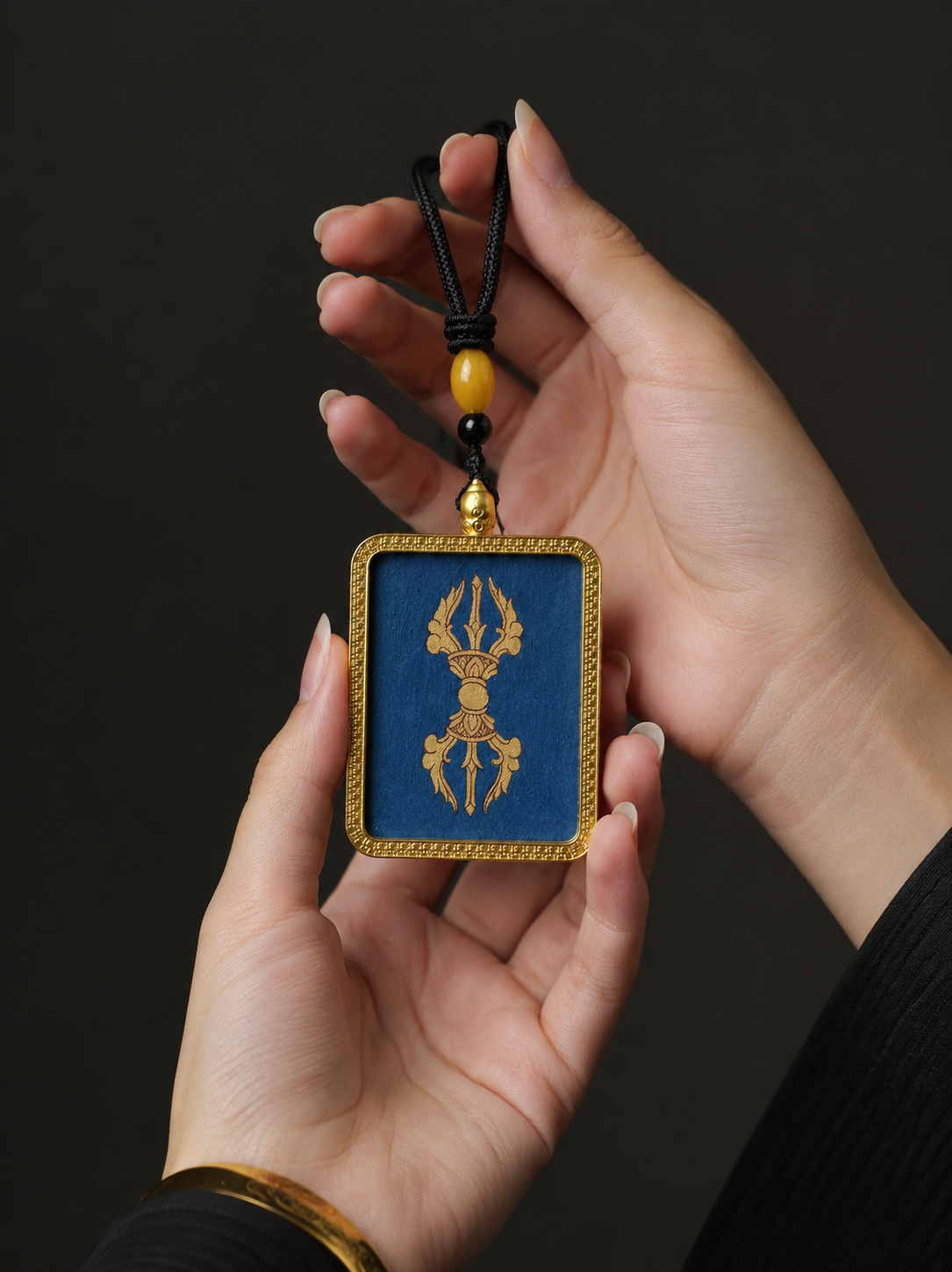 Hand-Painted Tibetan Thangka Vajra Amulet Necklace