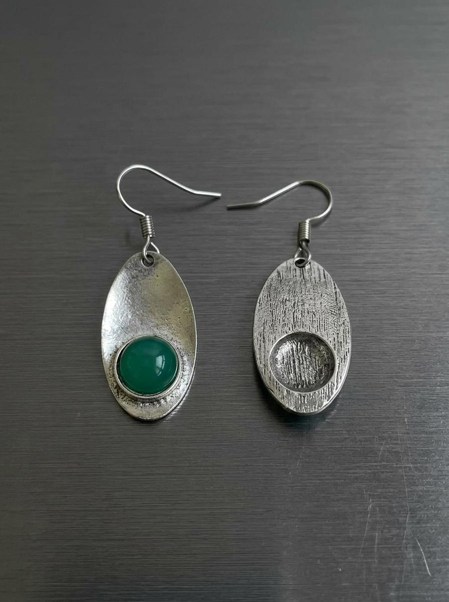 Vintage Tibetan Silver Emerald Drop Earrings