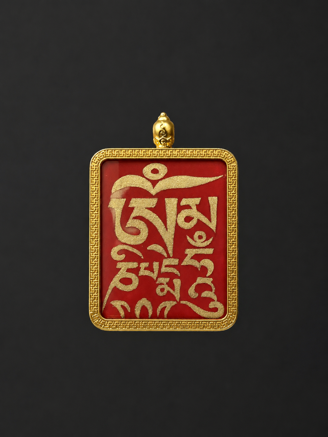 Tibetan Hand-Painted Cinnabar Thangka Mantra Pendant Amulet