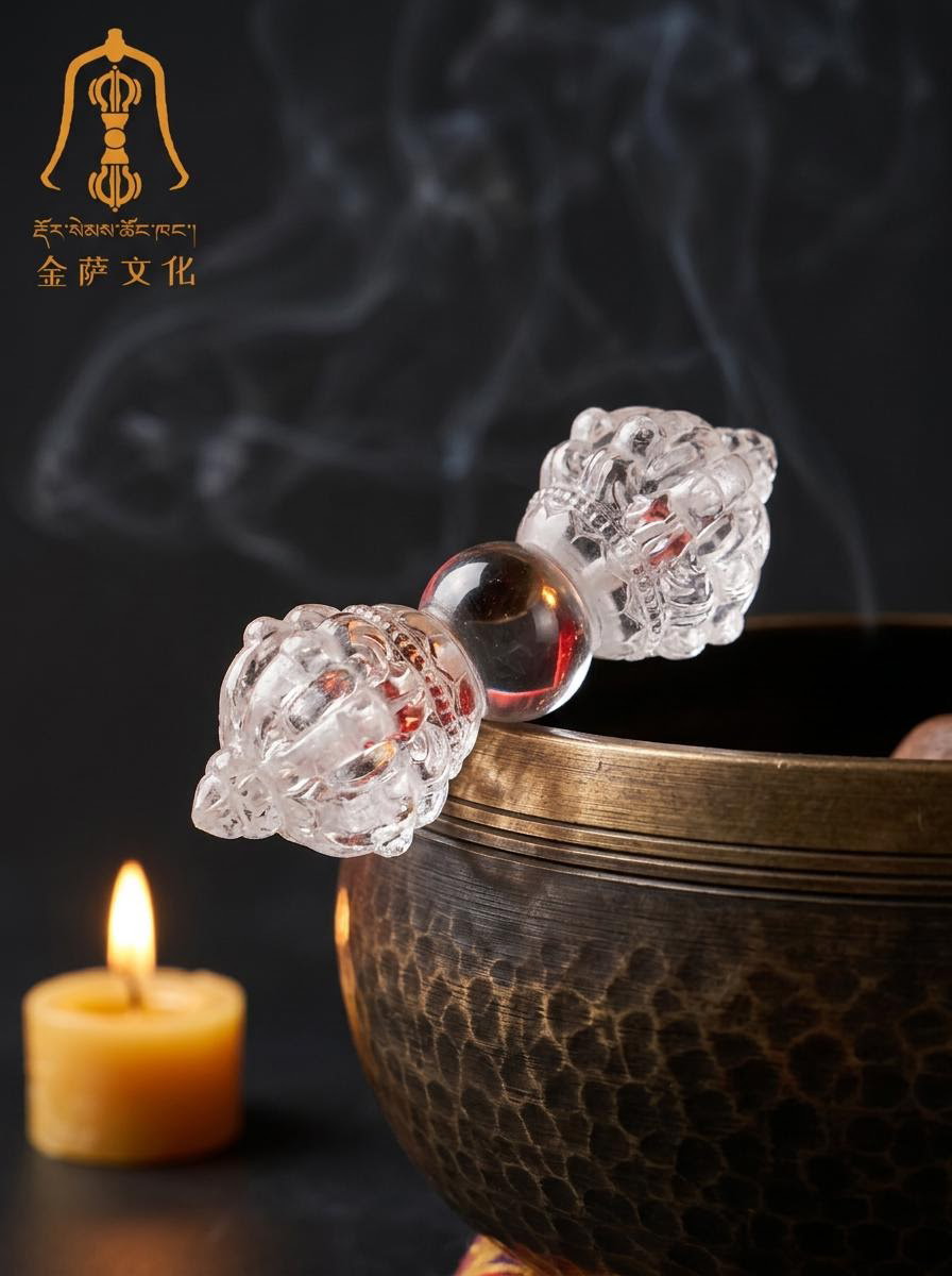 Tibetan White Crystal 9-Pronged Vajra Dorje Pendant