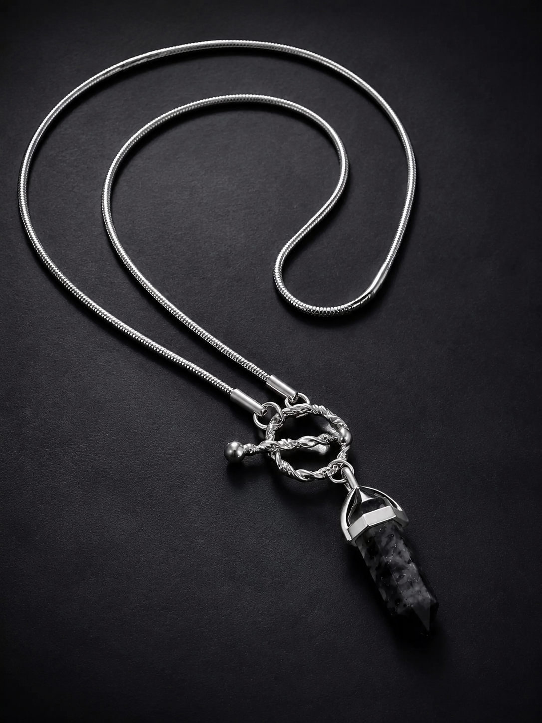Tibetan Black Healing Crystal Pendant Necklace