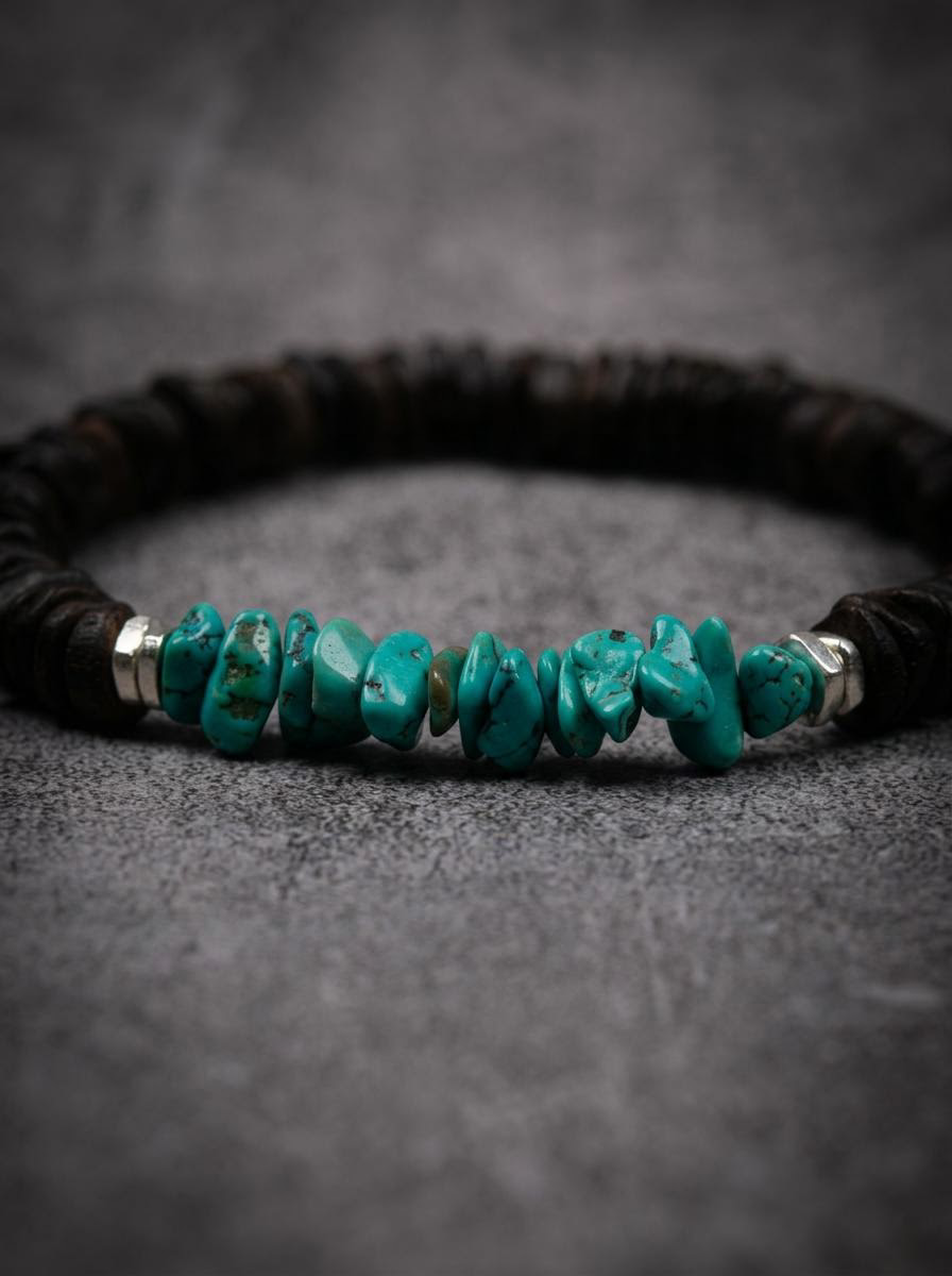 Tibetan Natural Turquoise & Agarwood 925 Silver Bracelet