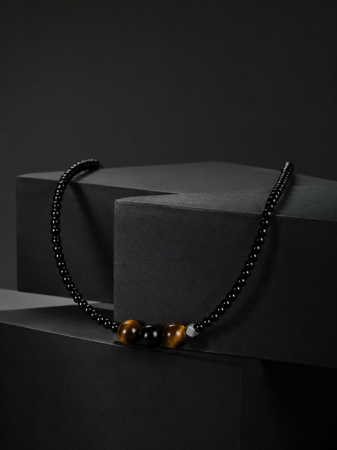Handmade Tibetan Black Agate & Tiger Eye Choker Necklace