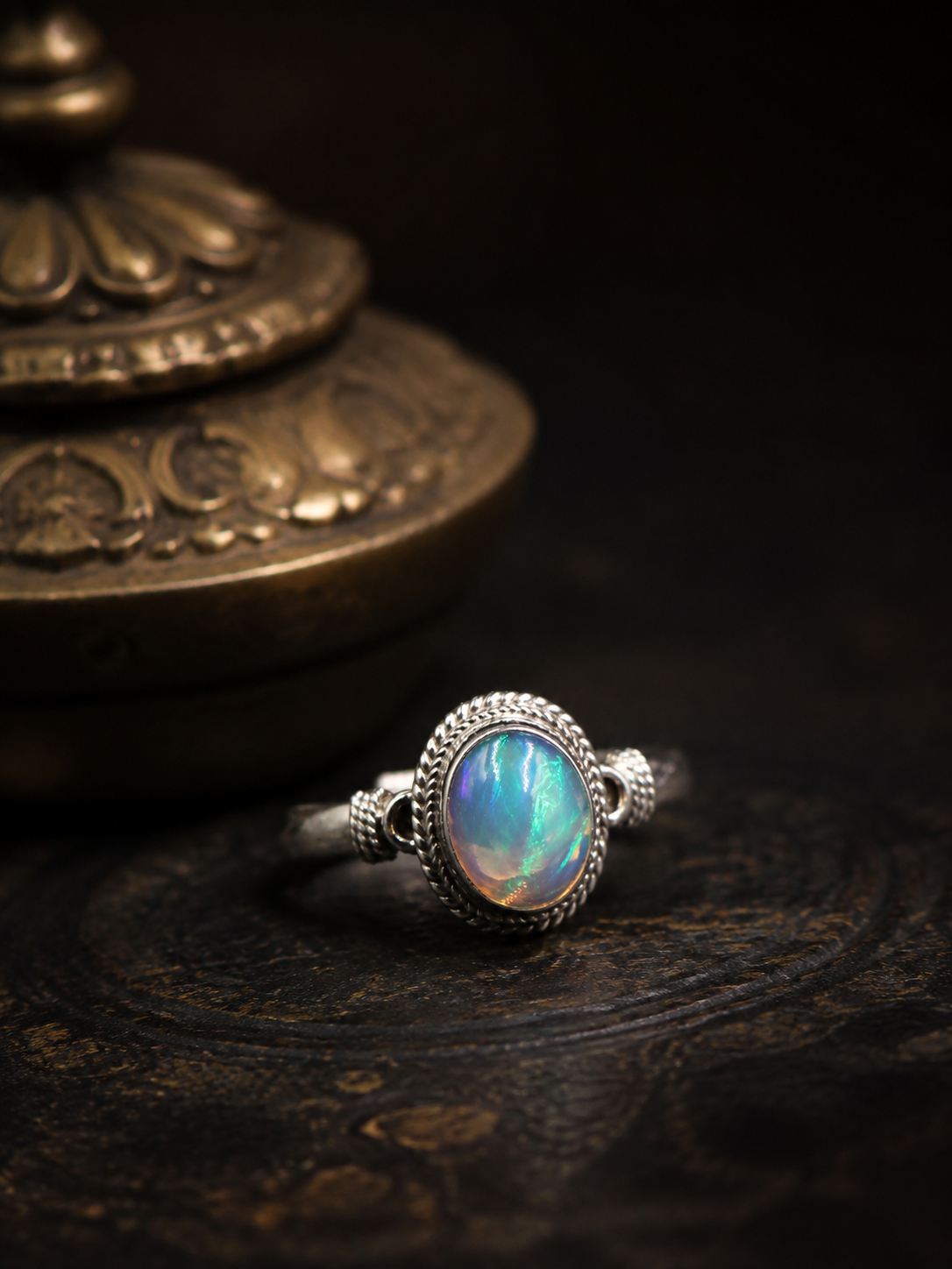 Vintage 925 Silver Fire Opal Adjustable Ring