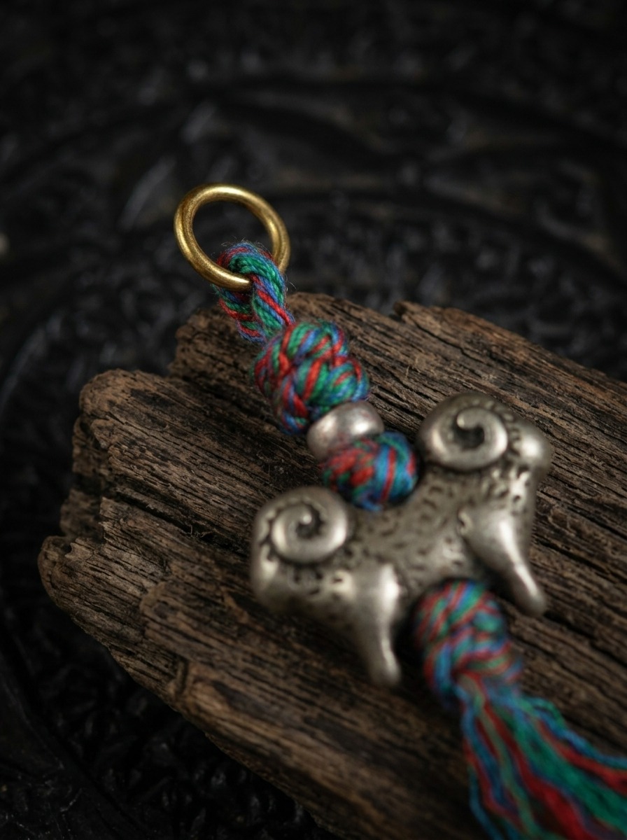 Tibetan White Copper Zodiac Sheep Mala Pendant