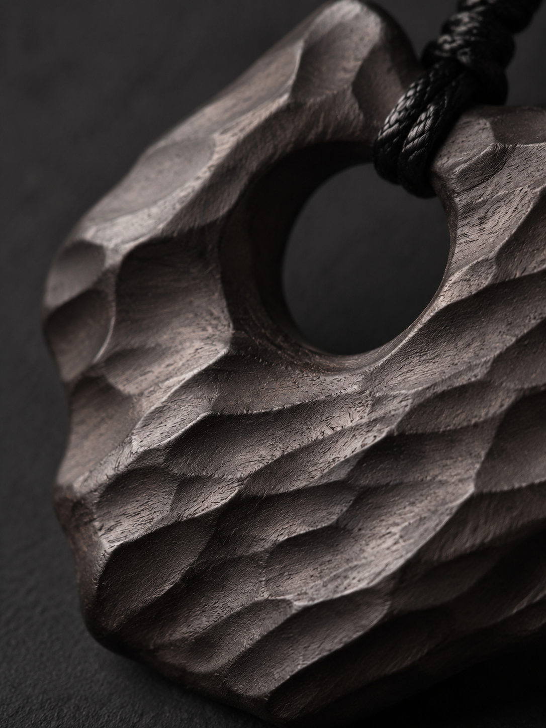 Hand-Carved Ebony Wood Abstract Pendant Adjustable Necklace