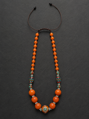 Handmade Tibetan Resin Bead Necklace with Turquoise Inlay