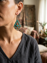 Vintage Tibetan Style Inlaid Drop Earrings