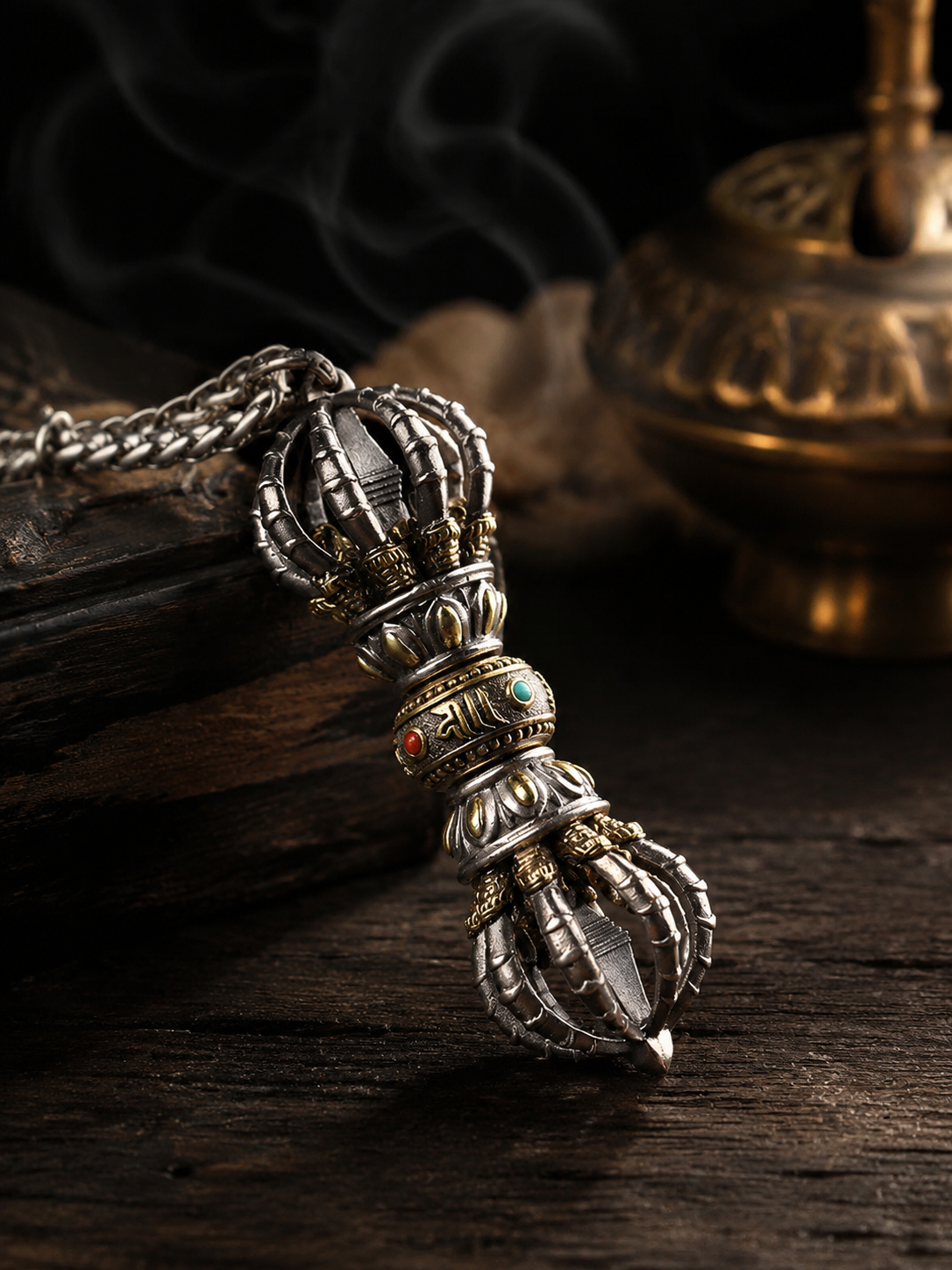 Handcrafted 925 Silver Tibetan Vajra Phurba Necklace