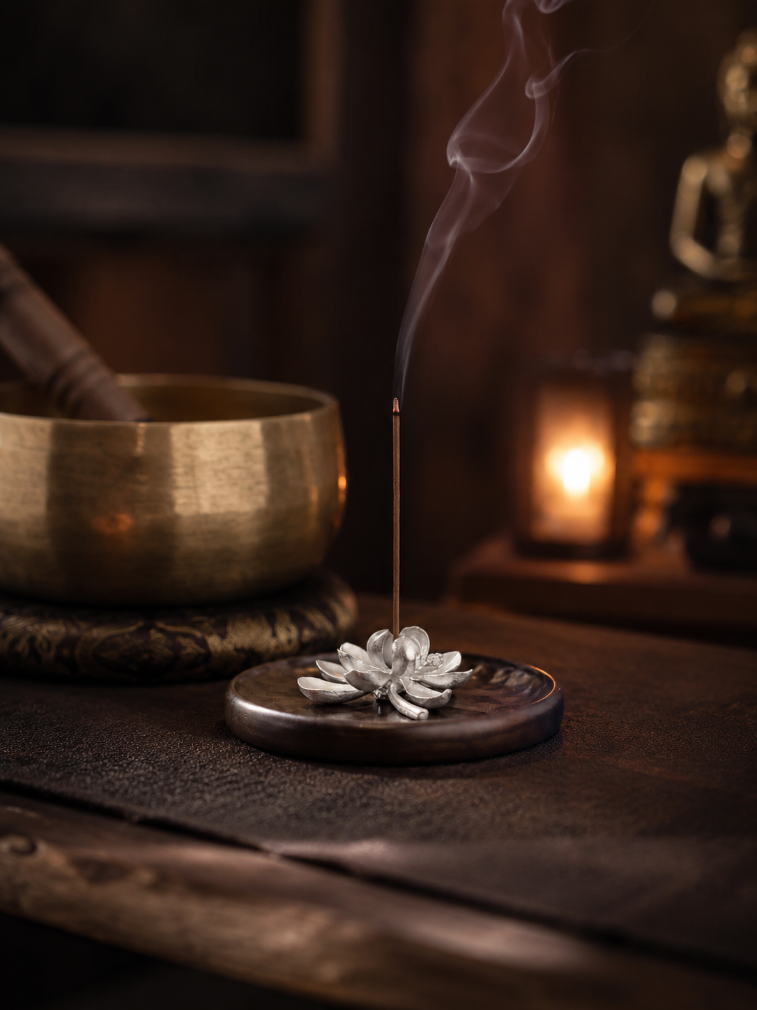 Tibetan Zen Pure Tin Lotus Incense Holder