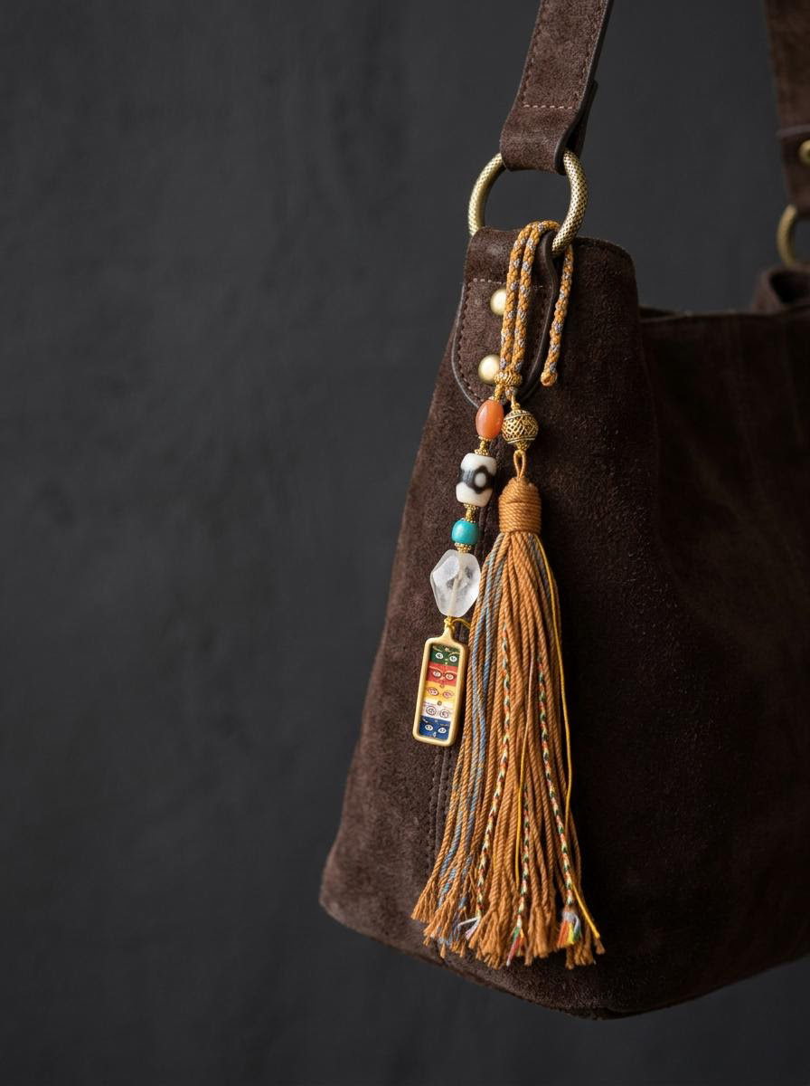 Hand-Painted Tibetan Dzi & Himalayan Crystal Charm
