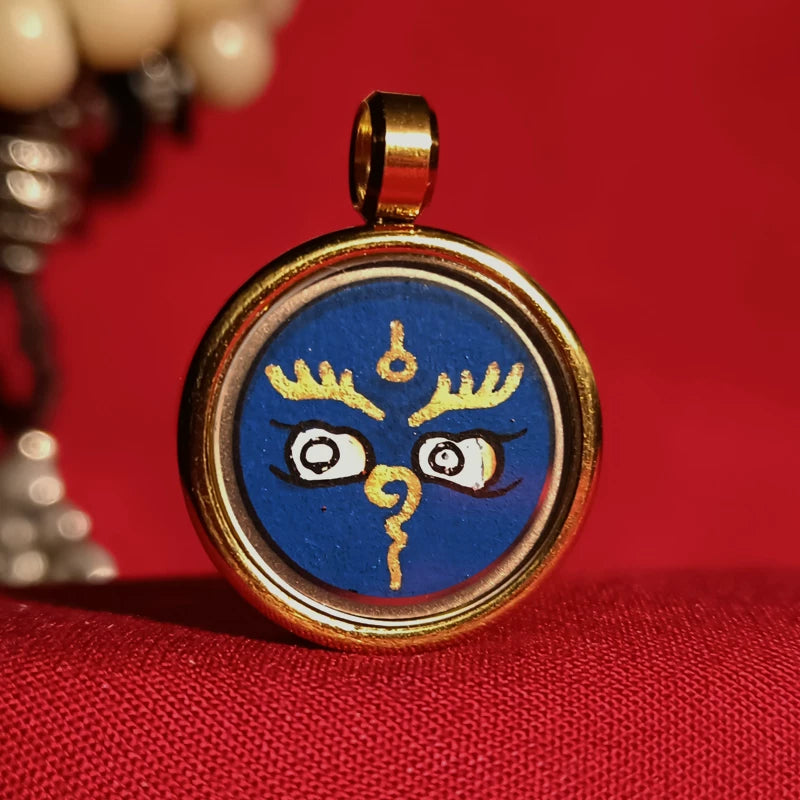 Hand-Painted Tibetan Thangka Buddha Eye Amulet Pendant