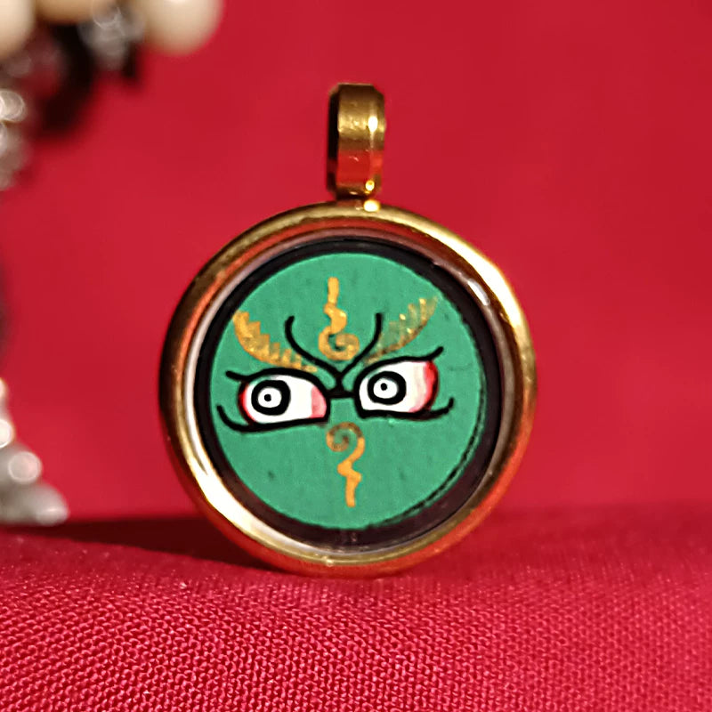 Hand-Painted Tibetan Thangka Buddha Eye Amulet Pendant