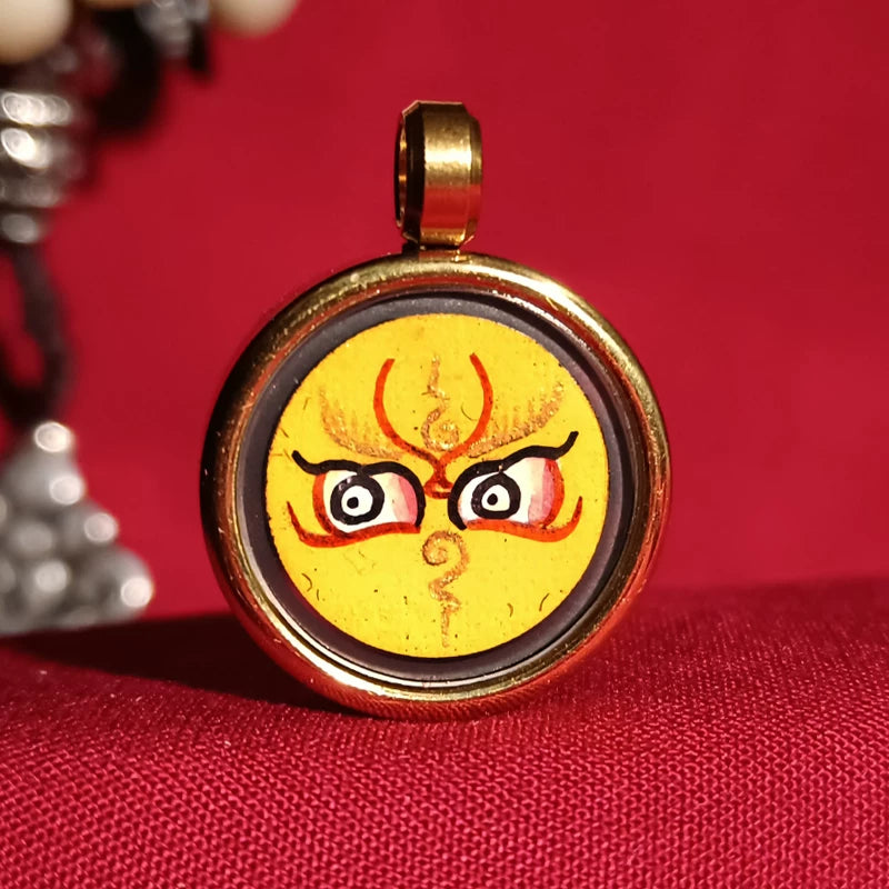 Hand-Painted Tibetan Thangka Buddha Eye Amulet Pendant