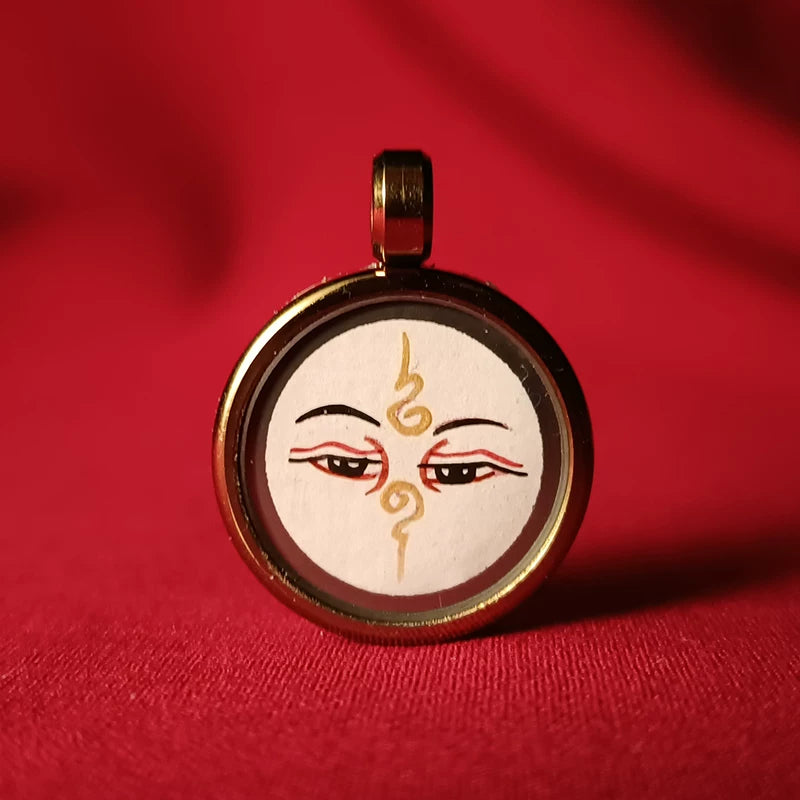 Hand-Painted Tibetan Thangka Buddha Eye Amulet Pendant