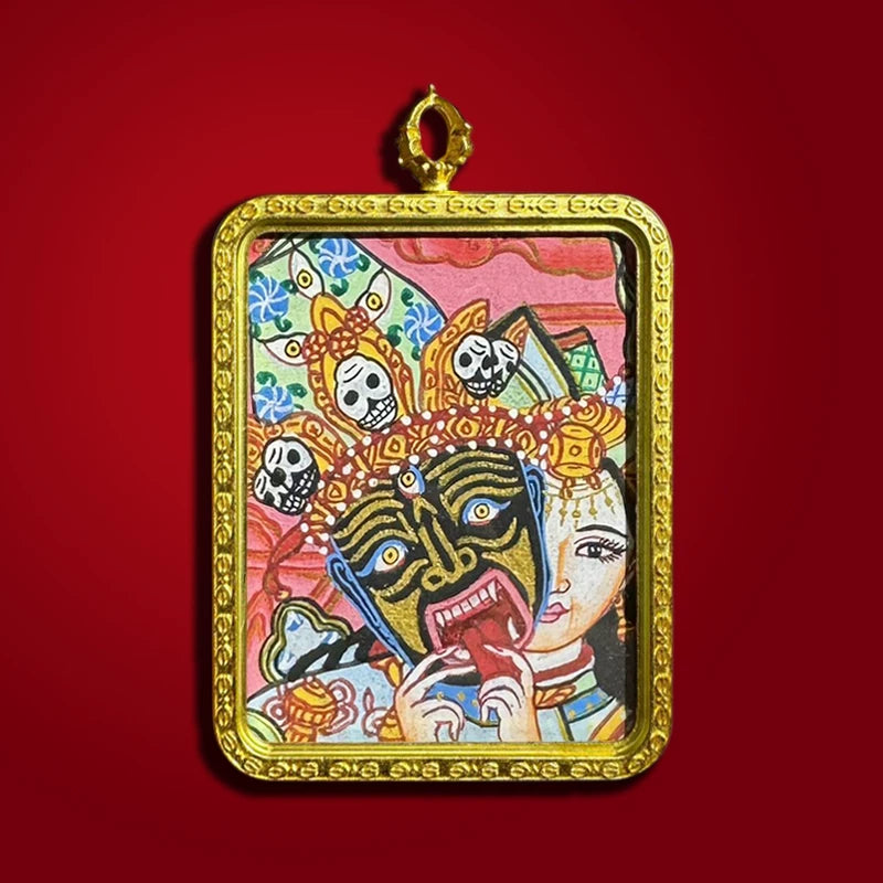 Hand-Painted Tibetan Zhaji Lhamo Thangka Amulet Pendant
