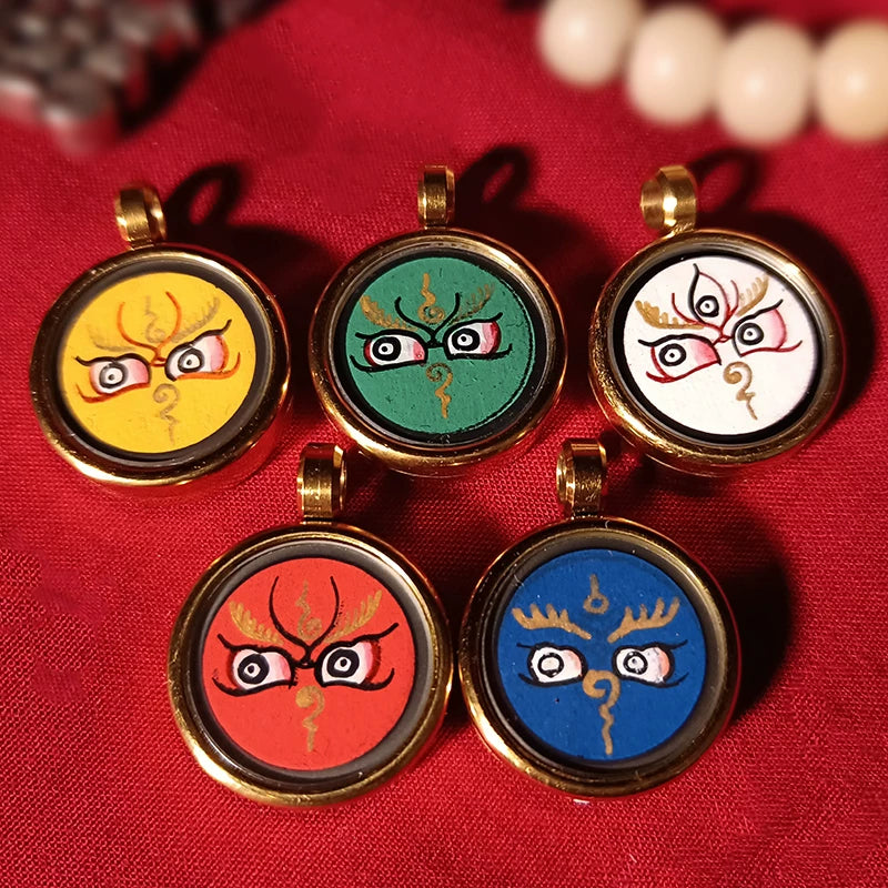 Hand-Painted Tibetan Thangka Buddha Eye Amulet Pendant