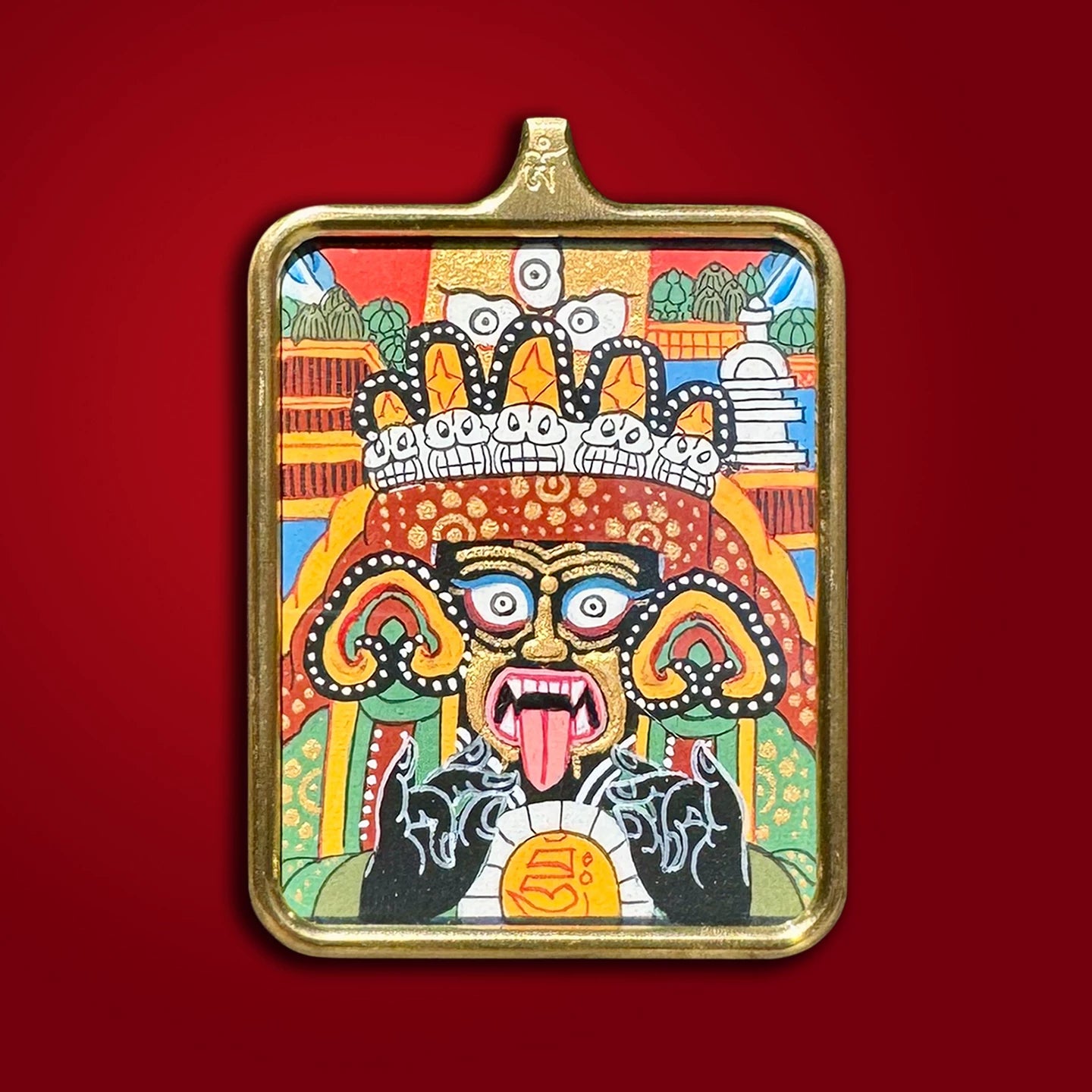 Hand-Painted Tibetan Zhaji Lhamo Thangka Amulet Pendant