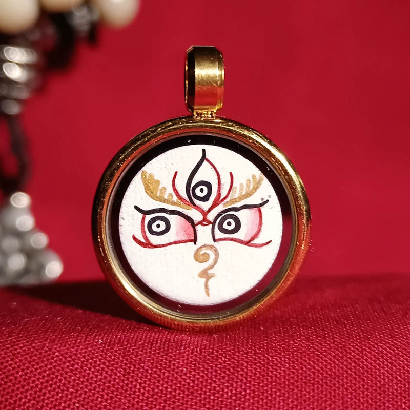 Hand-Painted Tibetan Thangka Buddha Eye Amulet Pendant