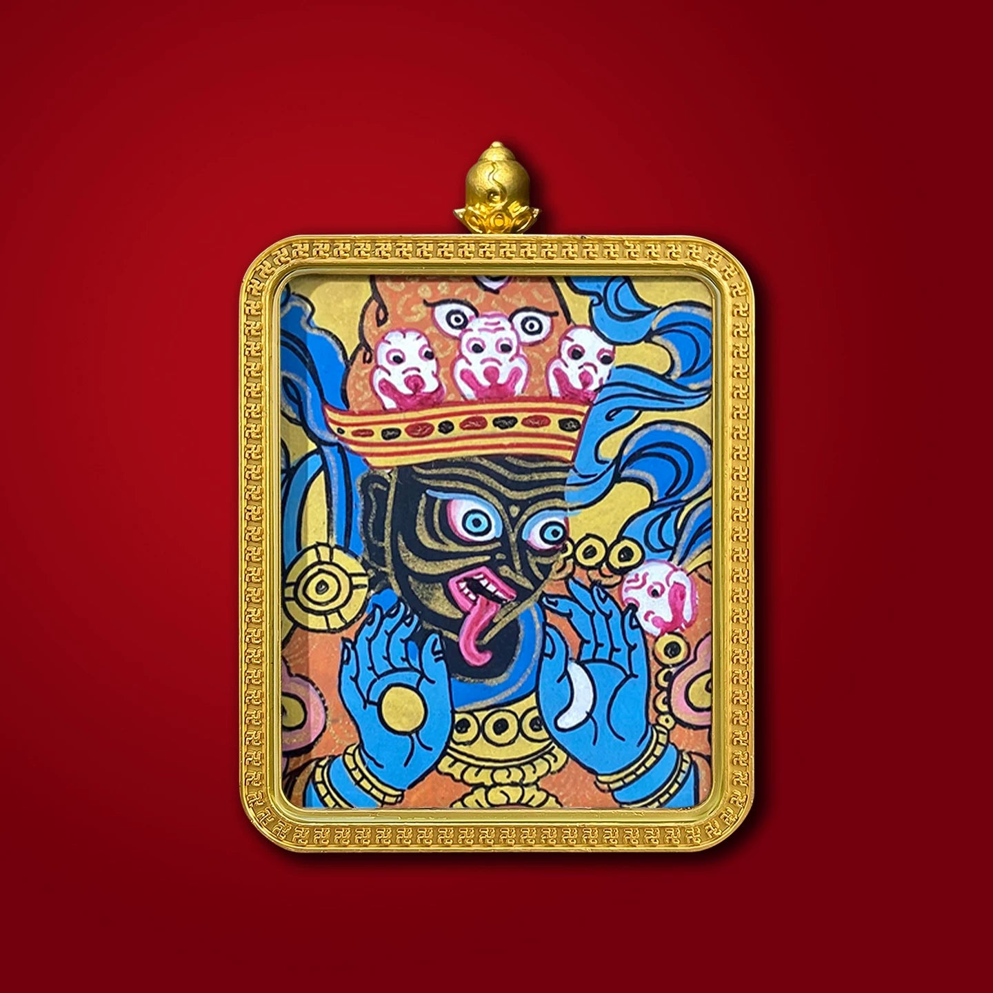 Hand-Painted Tibetan Zhaji Lhamo Thangka Amulet Pendant
