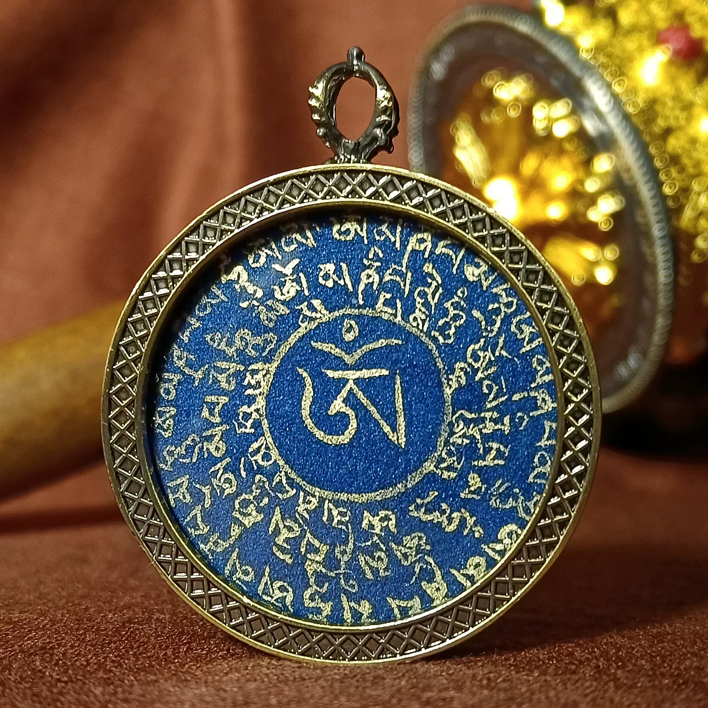 Hand-Painted Tibetan Thangka Mantra Amulet Pendant