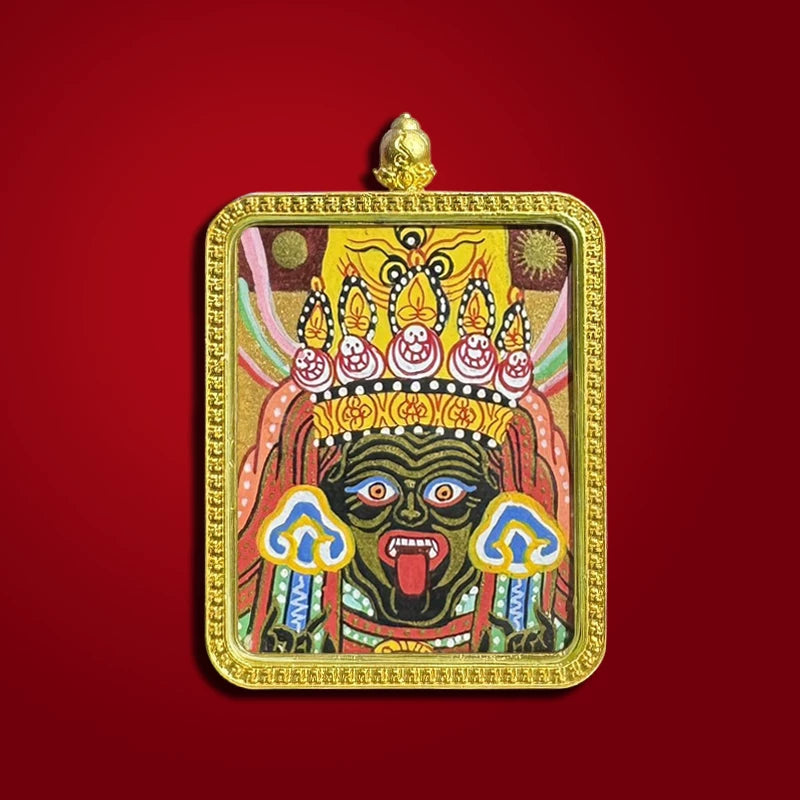 Hand-Painted Tibetan Zhaji Lhamo Thangka Amulet Pendant