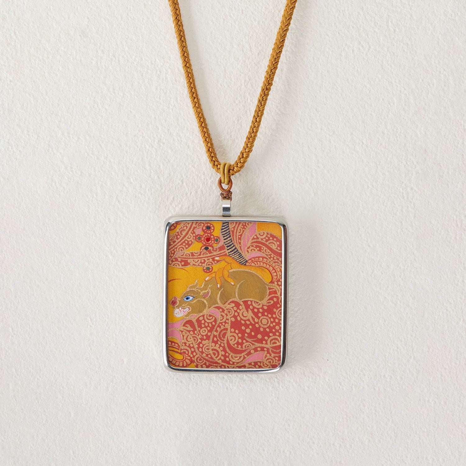 Hand-Painted Yellow Jambhala Thangka Pendant Necklace