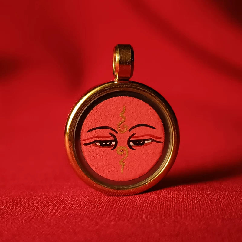 Hand-Painted Tibetan Thangka Buddha Eye Amulet Pendant