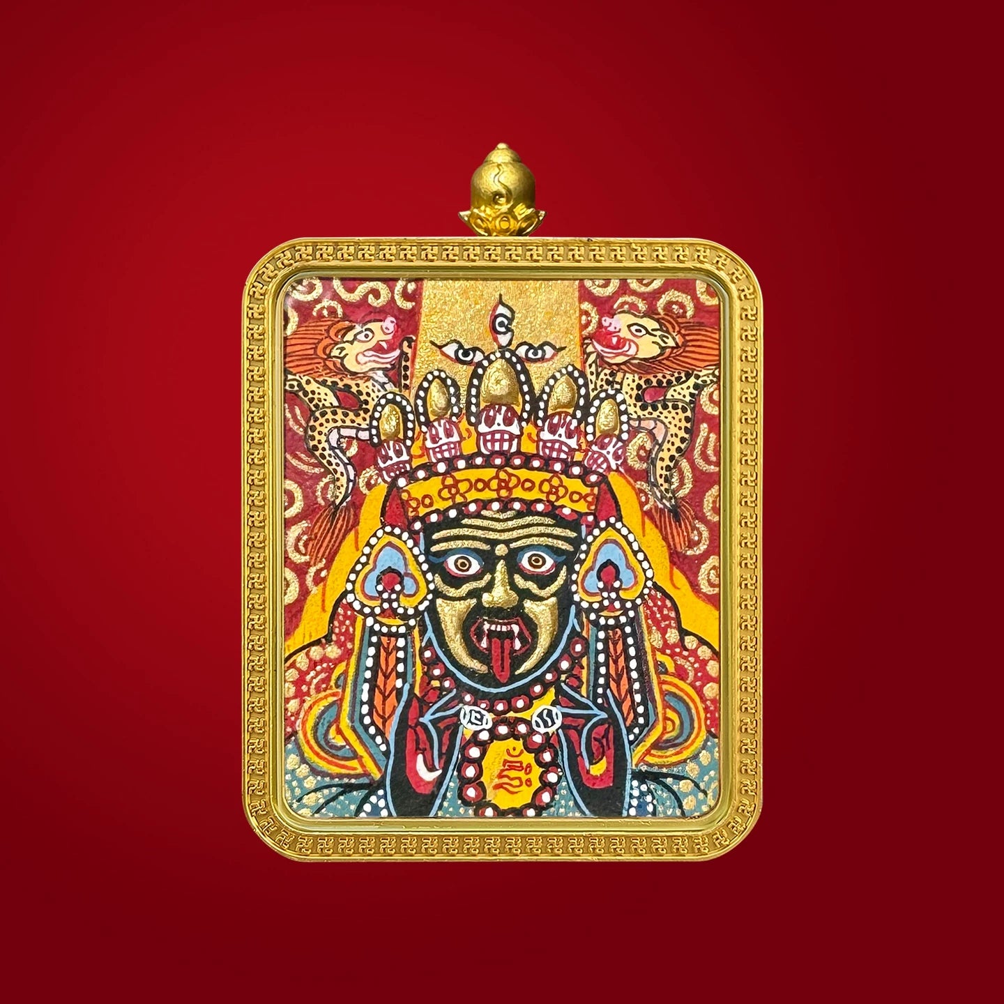 Hand-Painted Tibetan Zhaji Lhamo Thangka Amulet Pendant