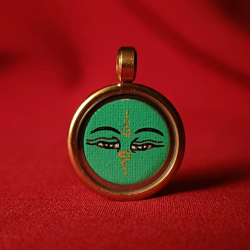 Hand-Painted Tibetan Thangka Buddha Eye Amulet Pendant