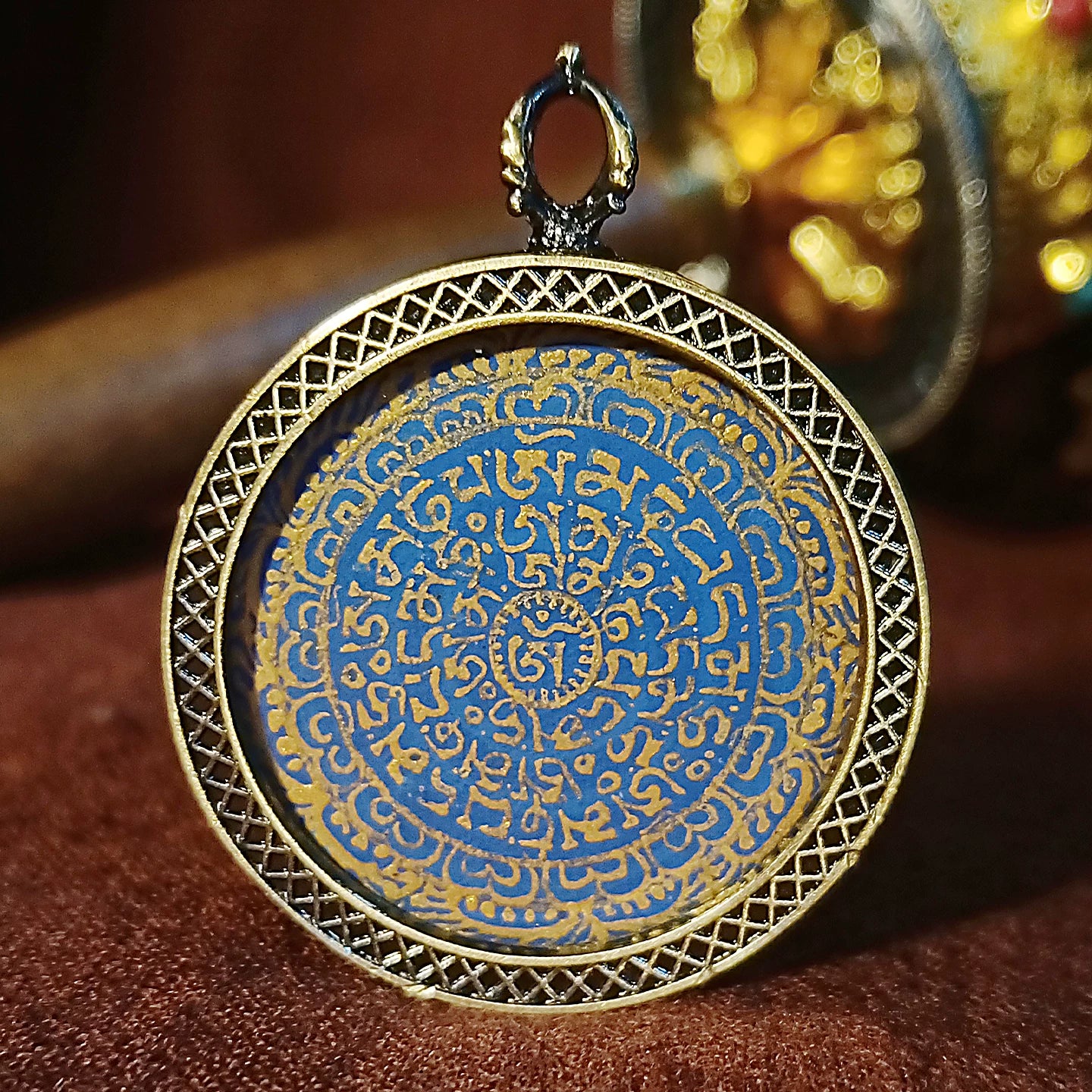 Hand-Painted Tibetan Thangka Mantra Amulet Pendant