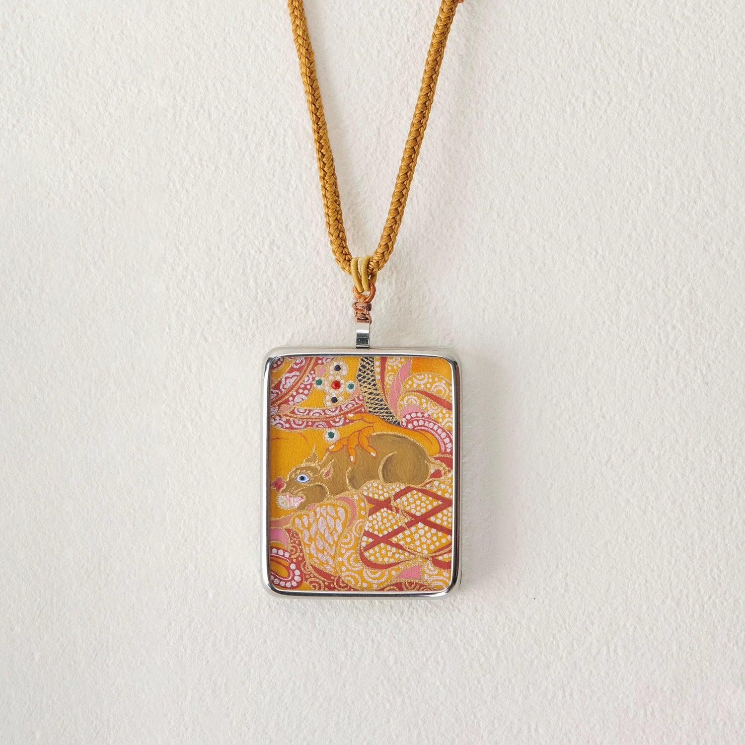 Hand-Painted Yellow Jambhala Thangka Pendant Necklace
