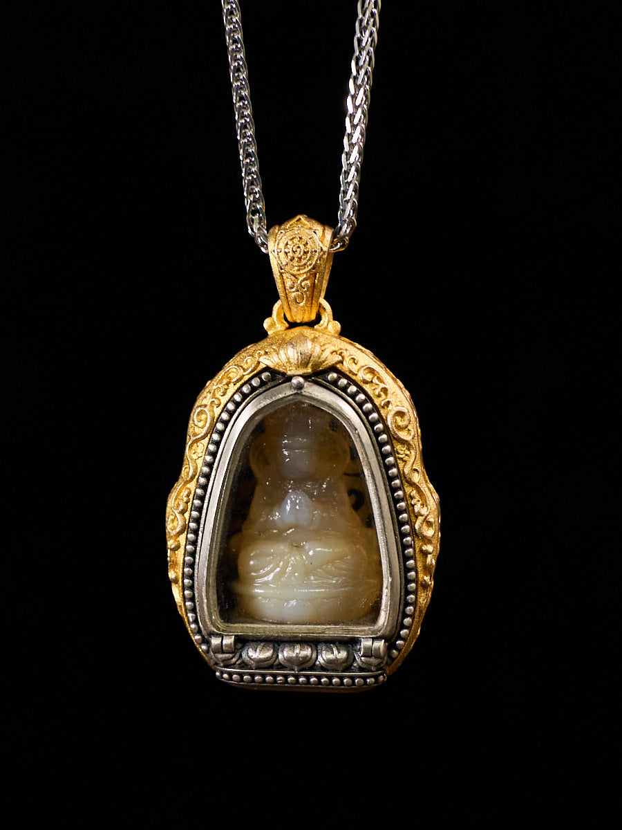 Tranquil Balance Agate Dzi Green Tara Silver Necklace