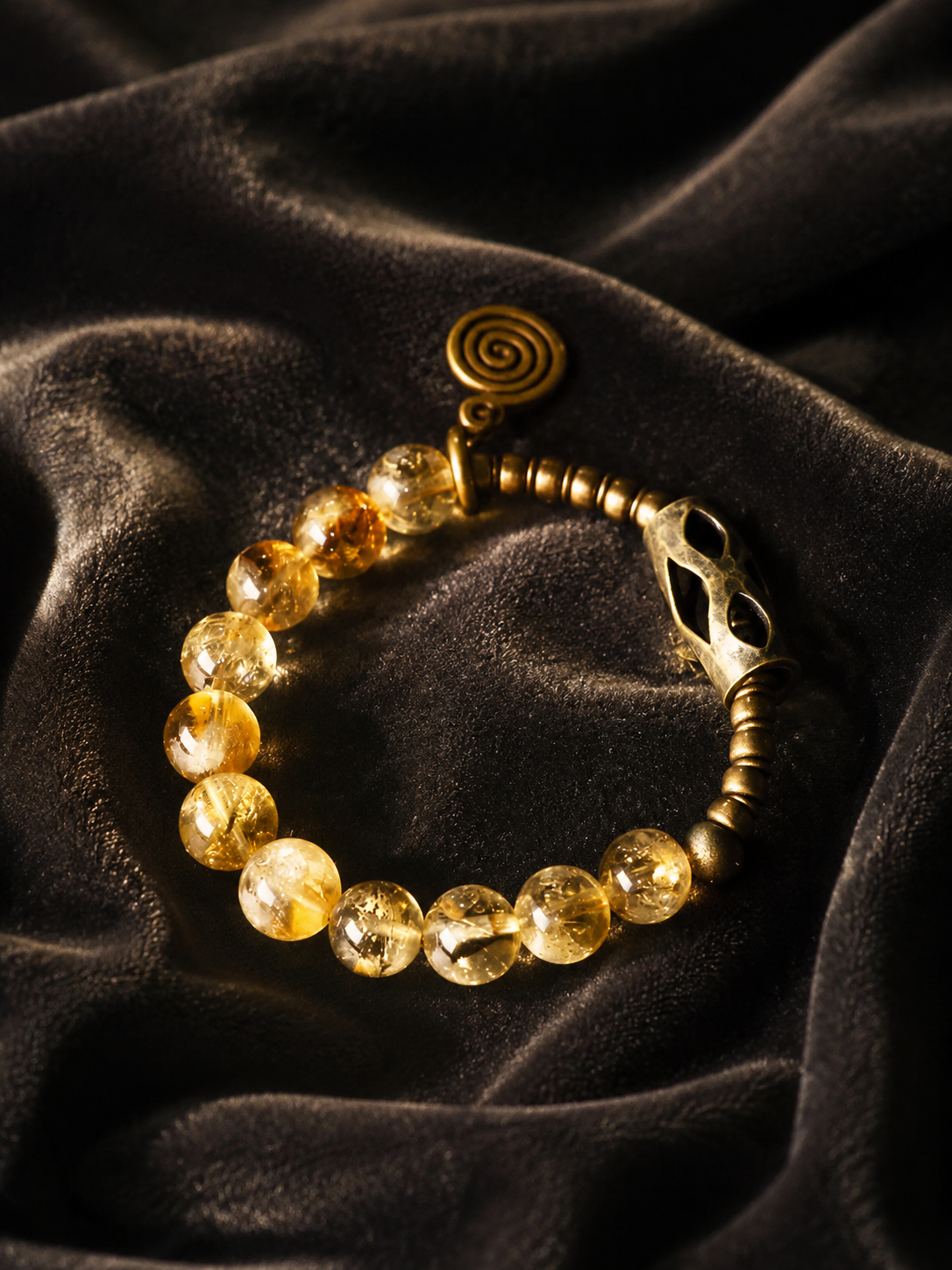 Tibetan Citrine & Vintage Brass Beaded Bracelet