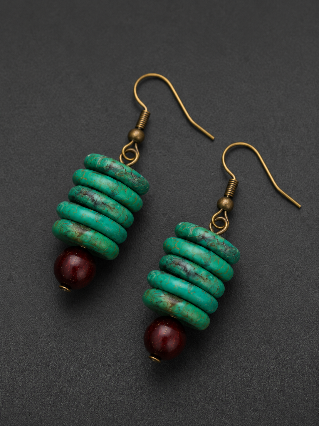 Vintage Tibetan Magnesite & Sandalwood Drop Earrings