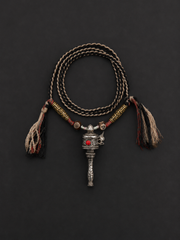 Vintage Tibetan Prayer Wheel Pendant Necklace Handmade Braided Rope