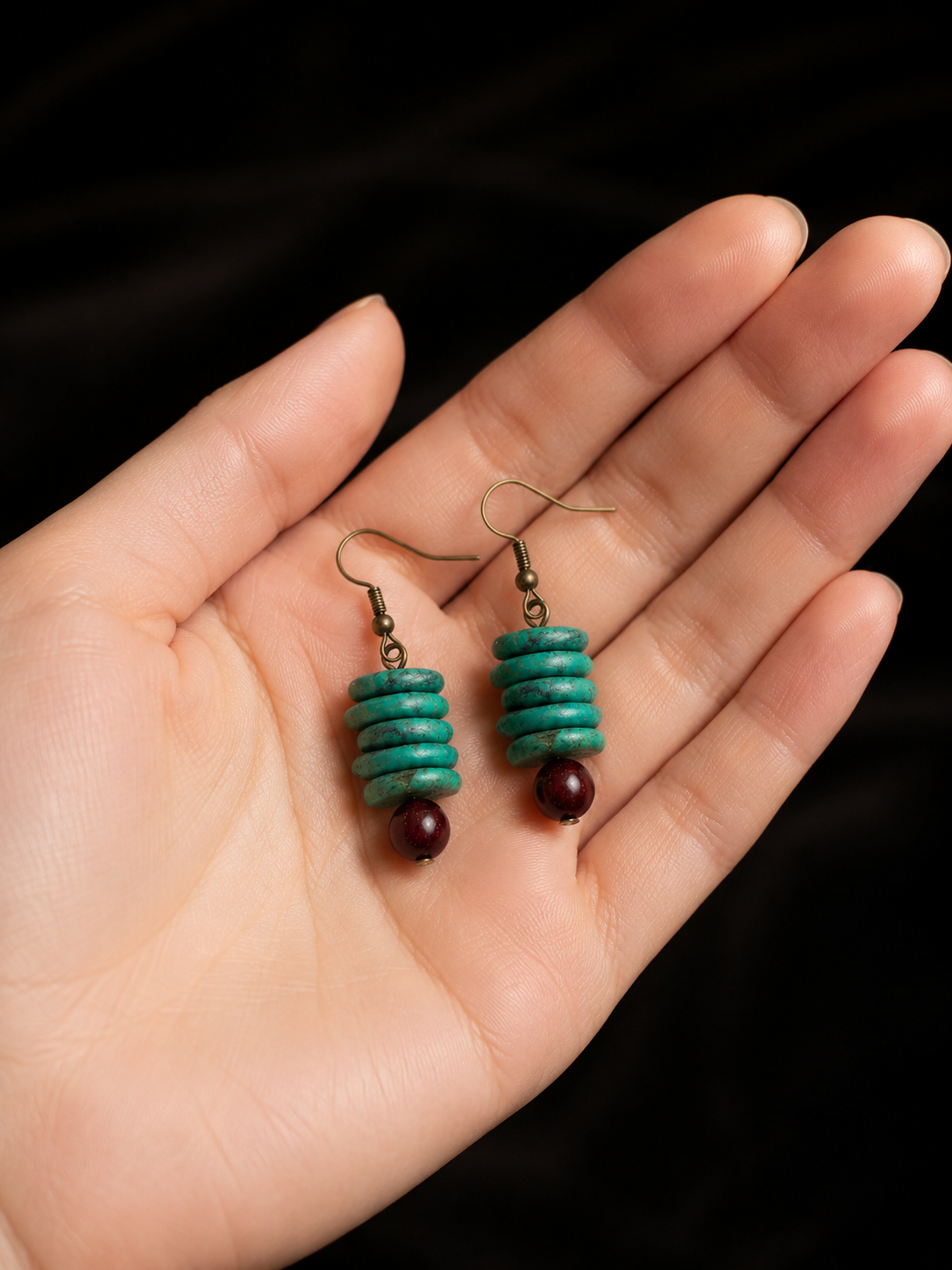 Vintage Tibetan Magnesite & Sandalwood Drop Earrings