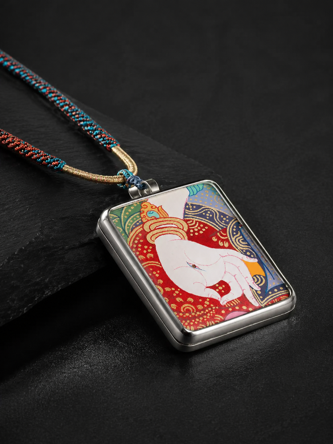 Handmade Tibetan White Tara Eye of Wisdom Thangka Necklace