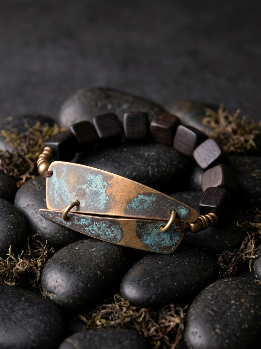 Tibetan Ebony Wood & Vintage Bronze Bracelet