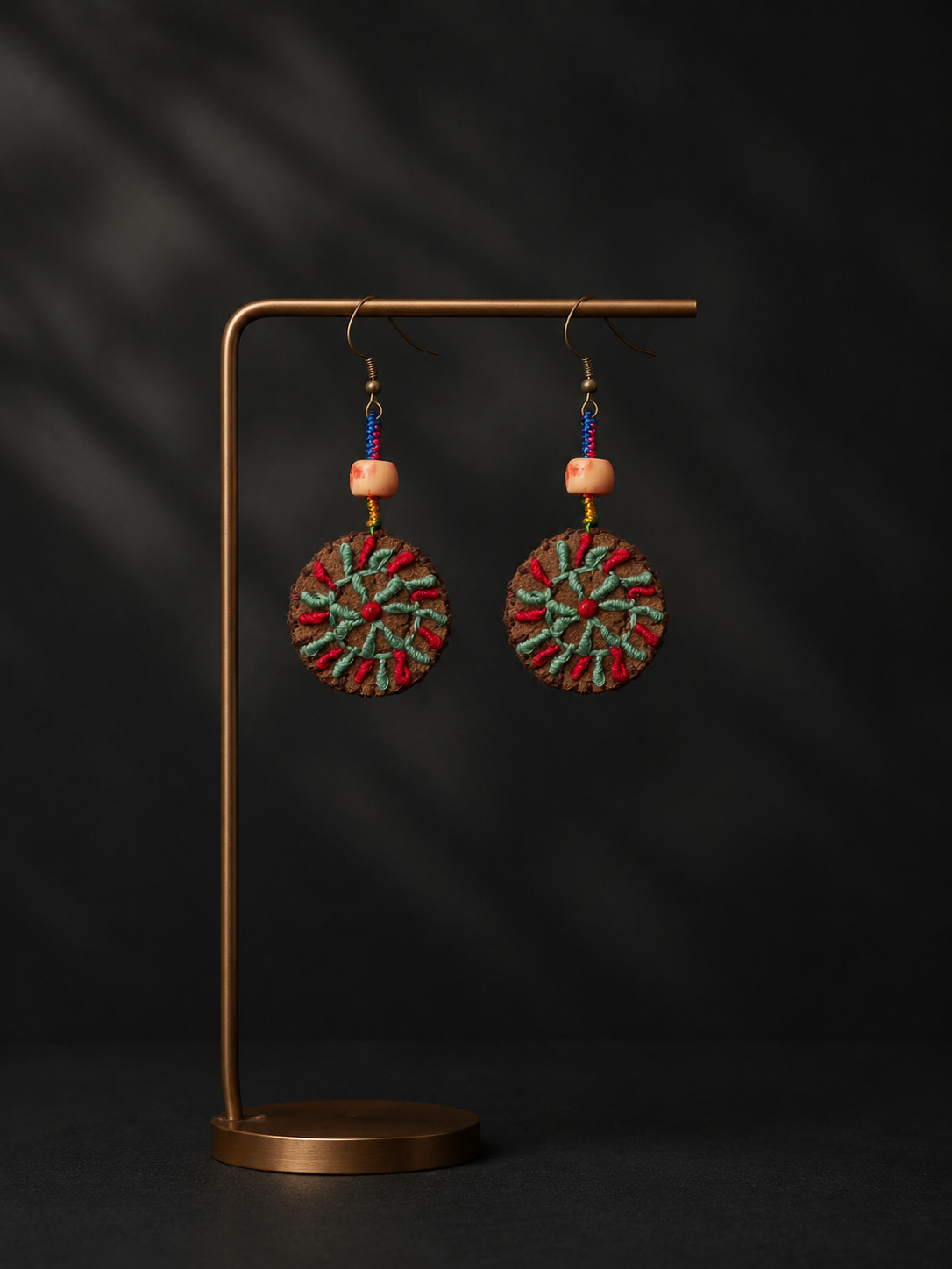Handmade Tibetan Embroidered Leather Drop Earrings